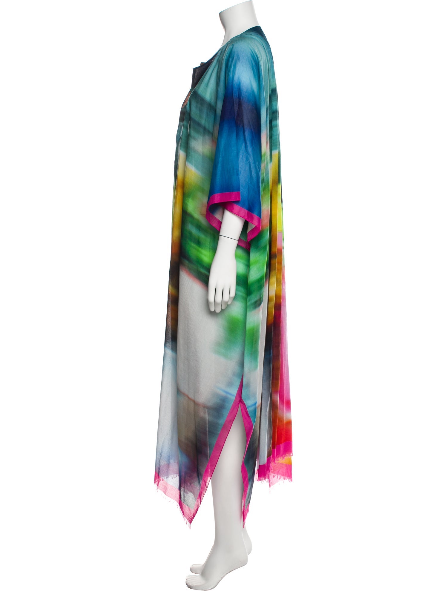 Dries Van Noten Tie-Dye Print Raw-Edge Trim Robe