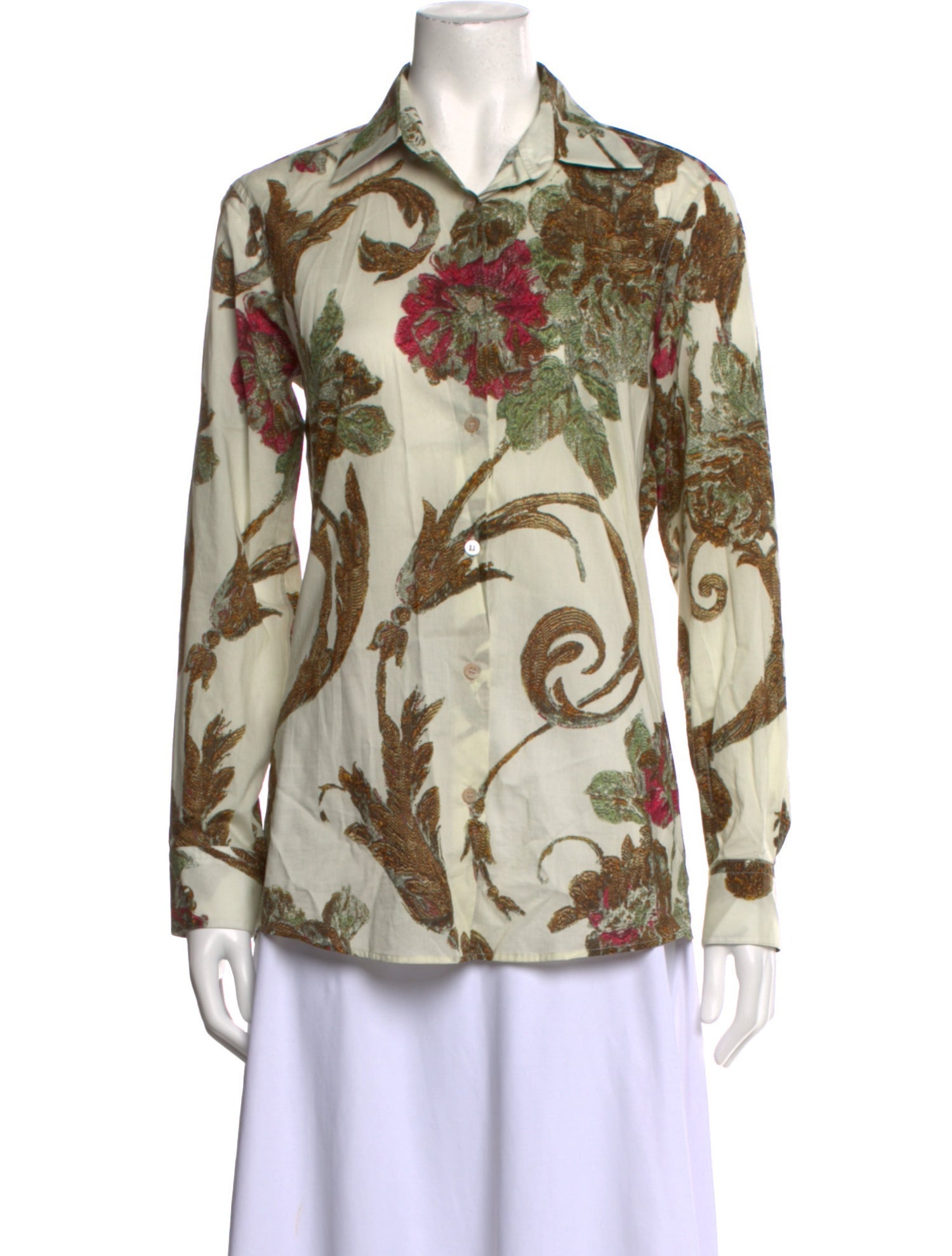 Dries Van Noten Printed Long Sleeve Button-Up Top