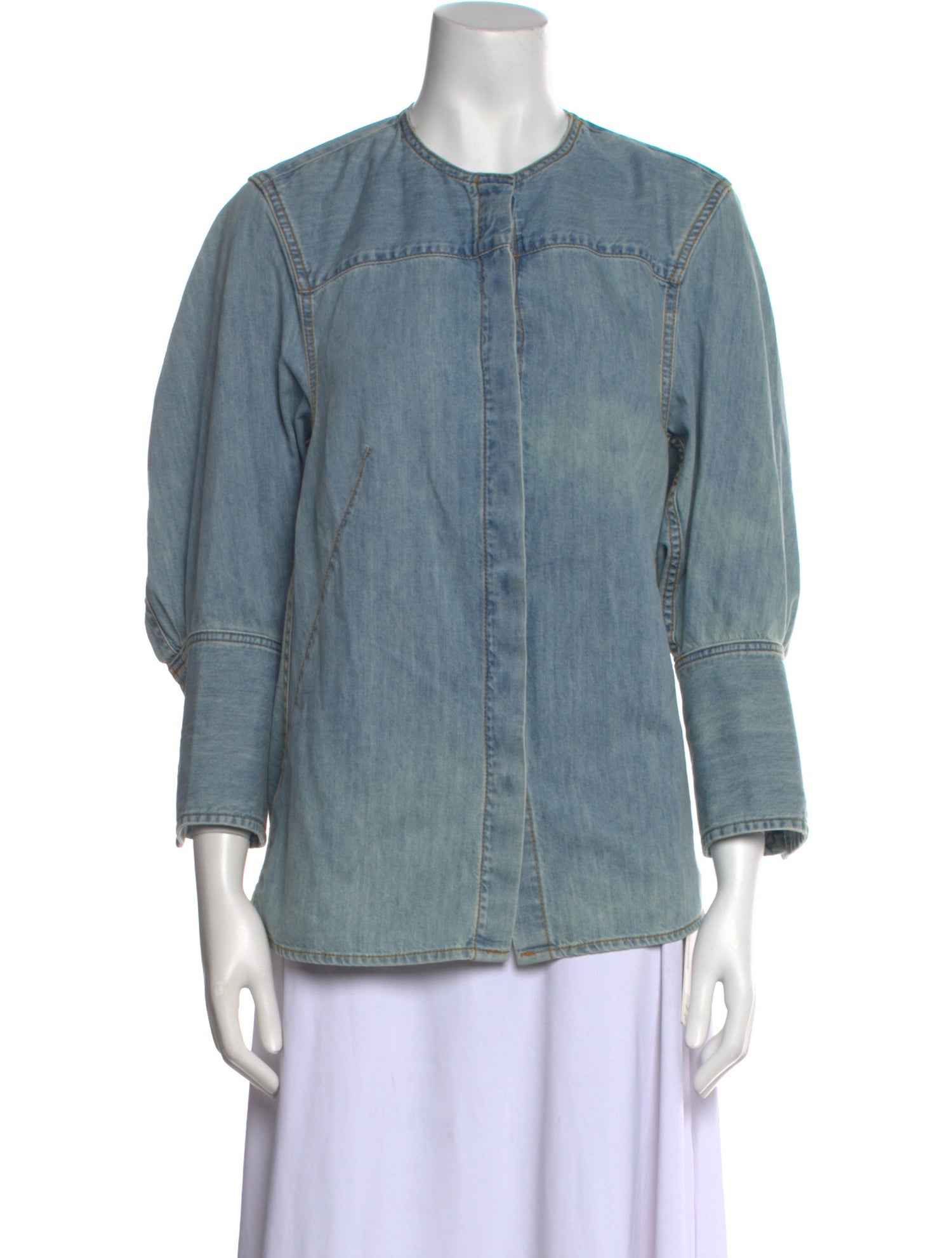 Dries Van Noten Crew Neck Three-Quarter Sleeve Button-Up Top