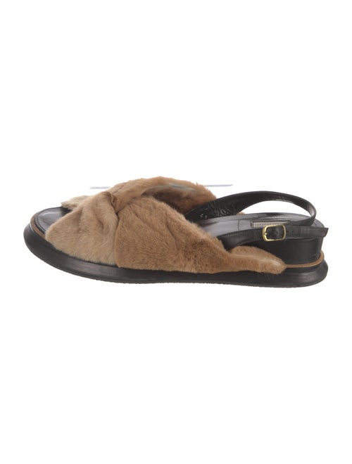 Dries Van Noten Faux Fur Colorblock Pattern Slingback Sandals