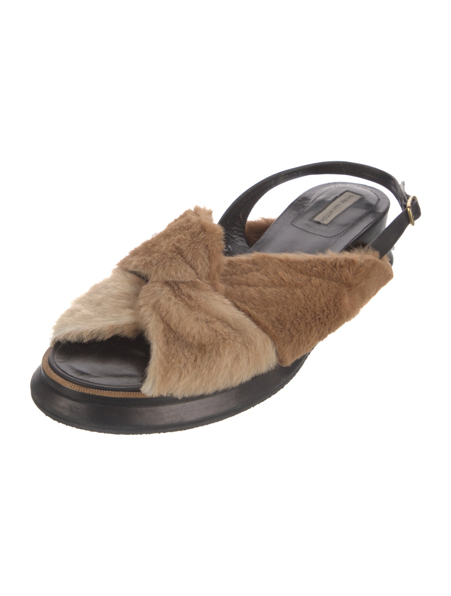 Dries Van Noten Faux Fur Colorblock Pattern Slingback Sandals