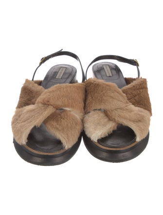 Dries Van Noten Faux Fur Colorblock Pattern Slingback Sandals