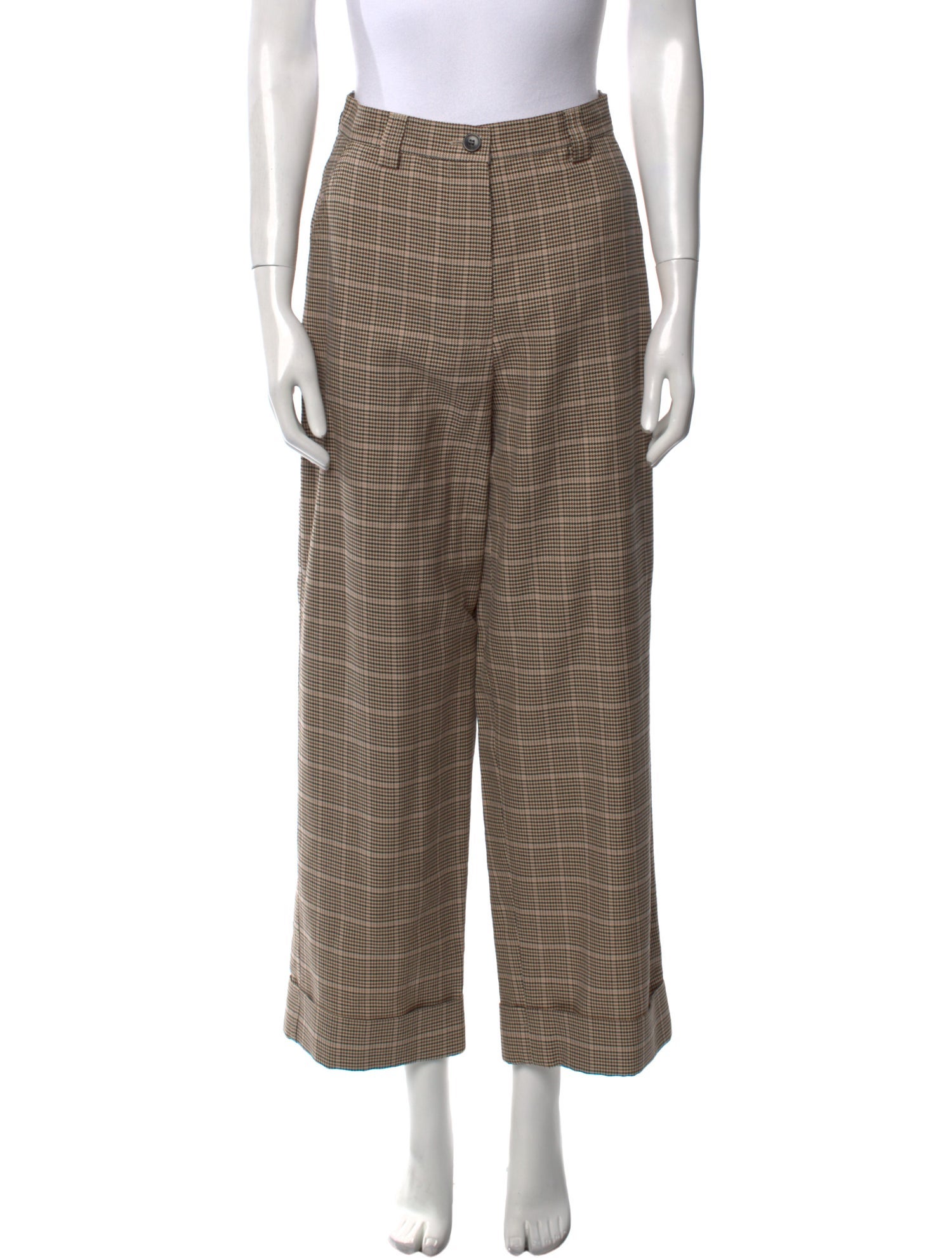 Dries Van Noten Plaid Print Wide Leg Pants