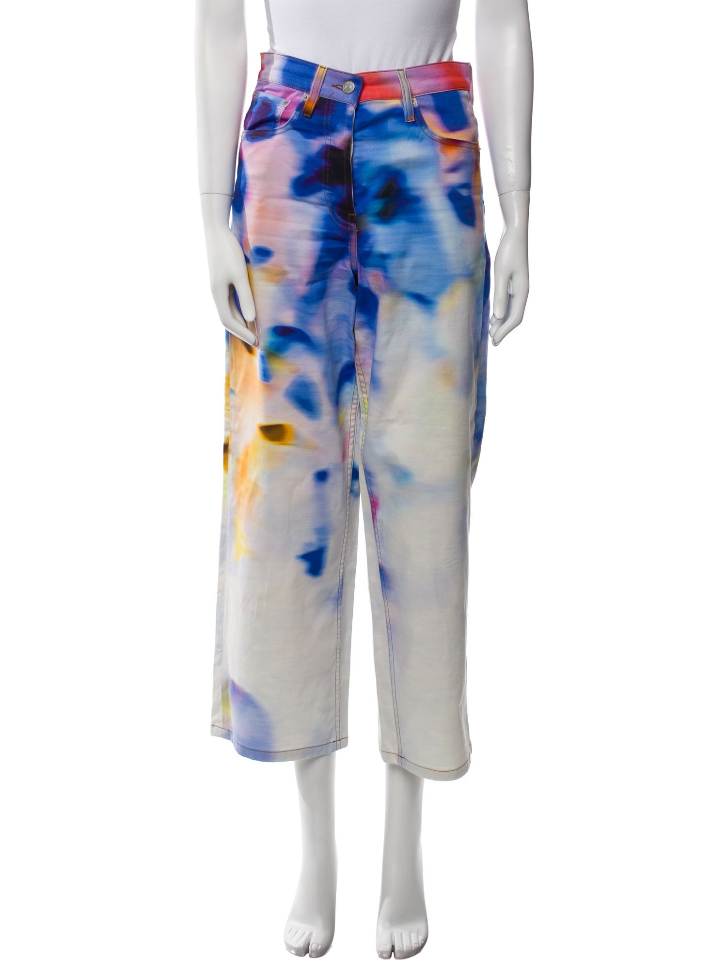 Dries Van Noten Tie-Dye Print Wide Leg Pants