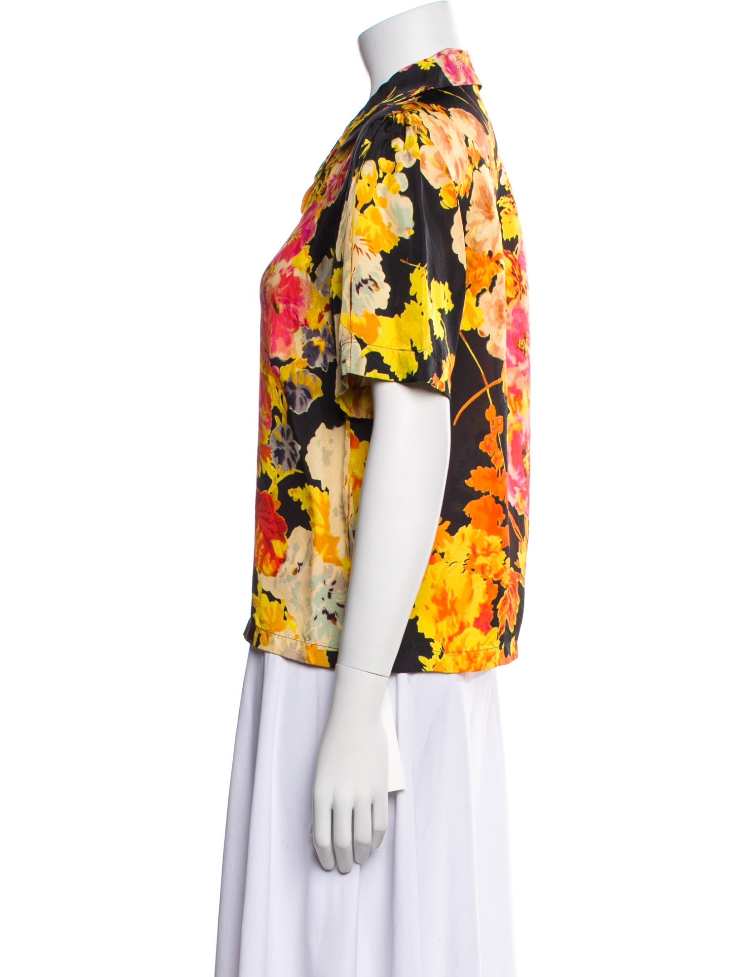 Dries Van Noten Floral Print Short Sleeve Button-Up Top