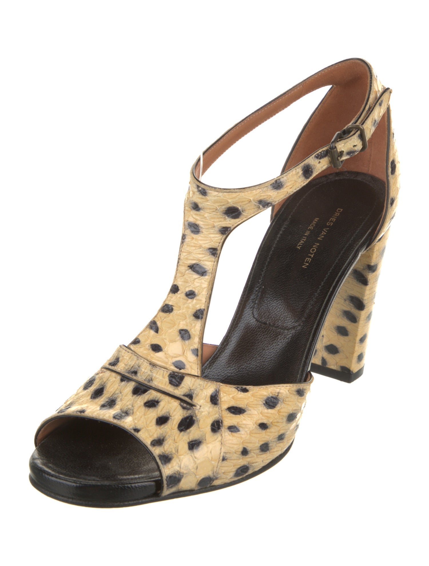 Dries Van Noten Leather Animal Print T-Strap Sandals