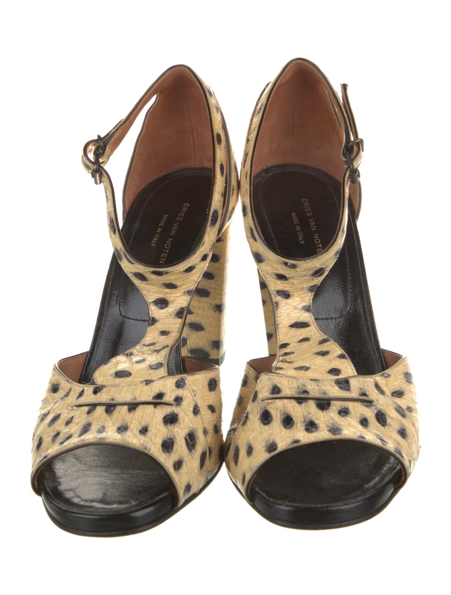 Dries Van Noten Leather Animal Print T-Strap Sandals