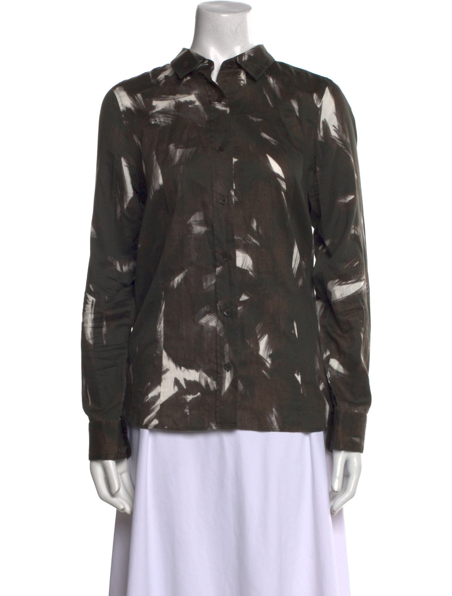 Dries Van Noten Printed Long Sleeve Button-Up Top