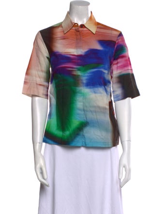 Dries Van Noten Tie-Dye Print Short Sleeve Button-Up Top