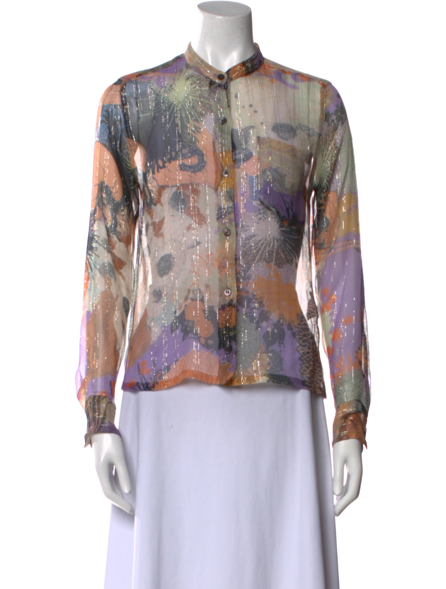 Dries Van Noten Silk Patterned Button-Up Top