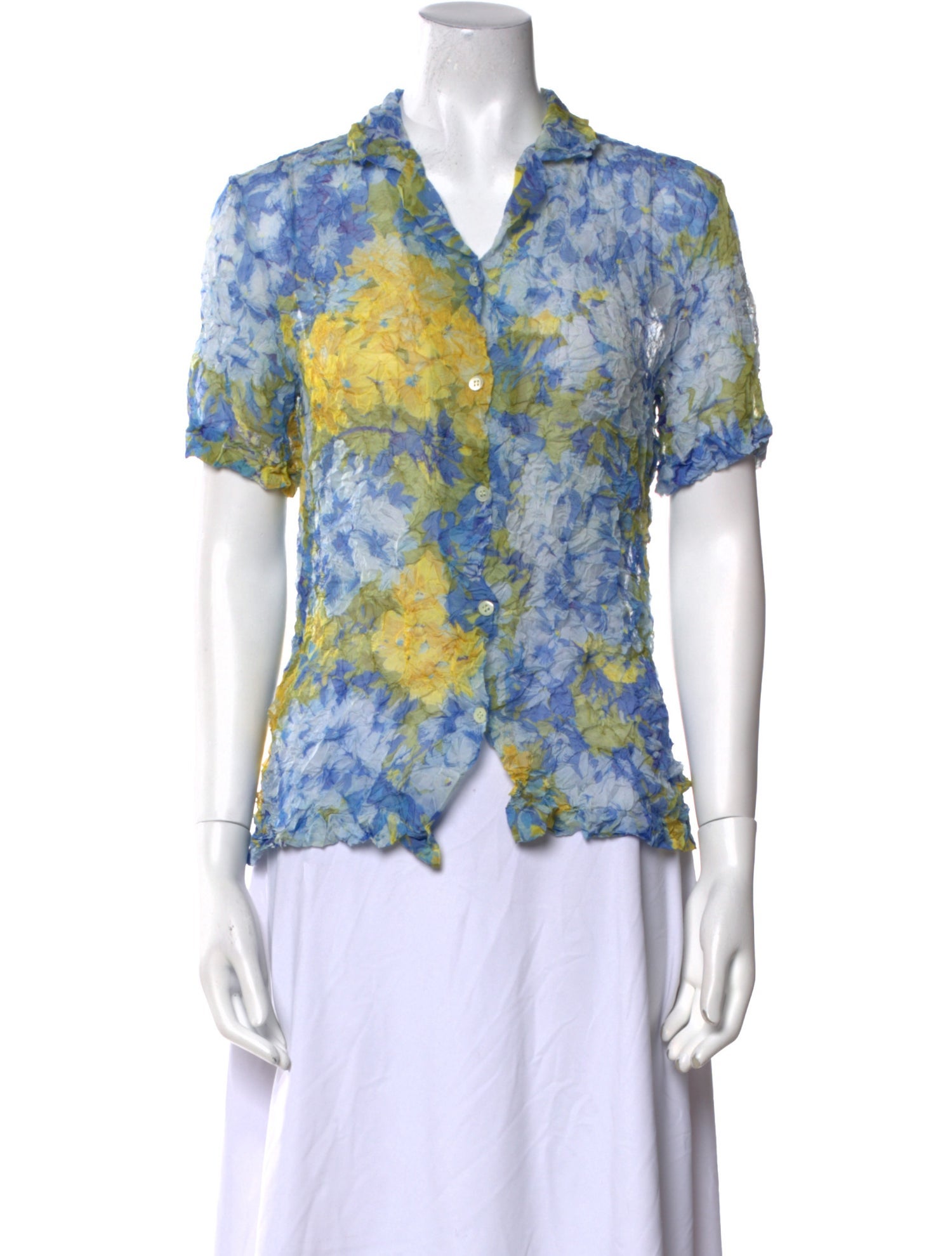 Dries Van Noten Floral Print Short Sleeve Button-Up Top