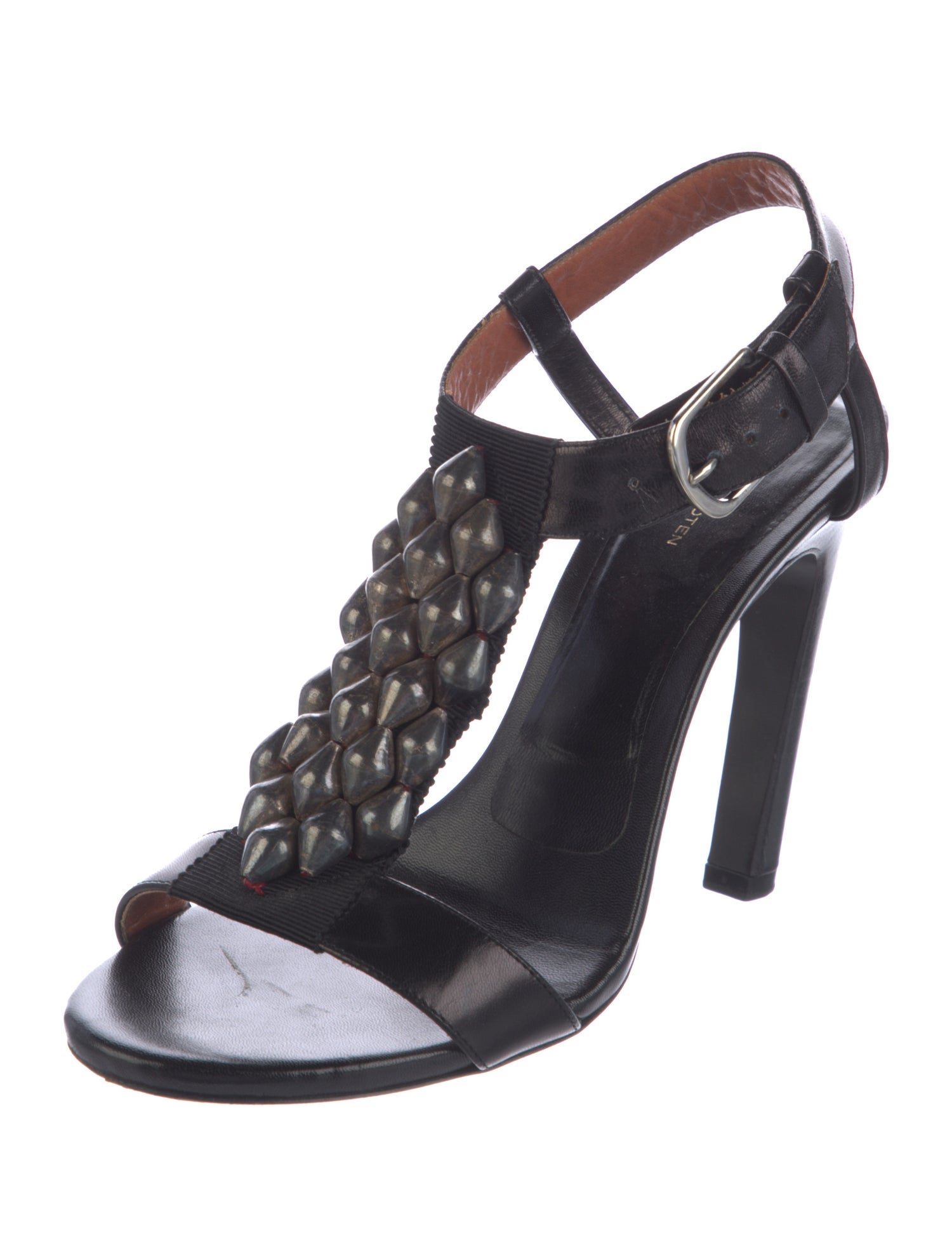 Dries Van Noten Leather Beaded Accents T-Strap Sandals