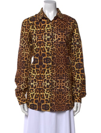 Dries Van Noten Animal Print Long Sleeve Button-Up Top