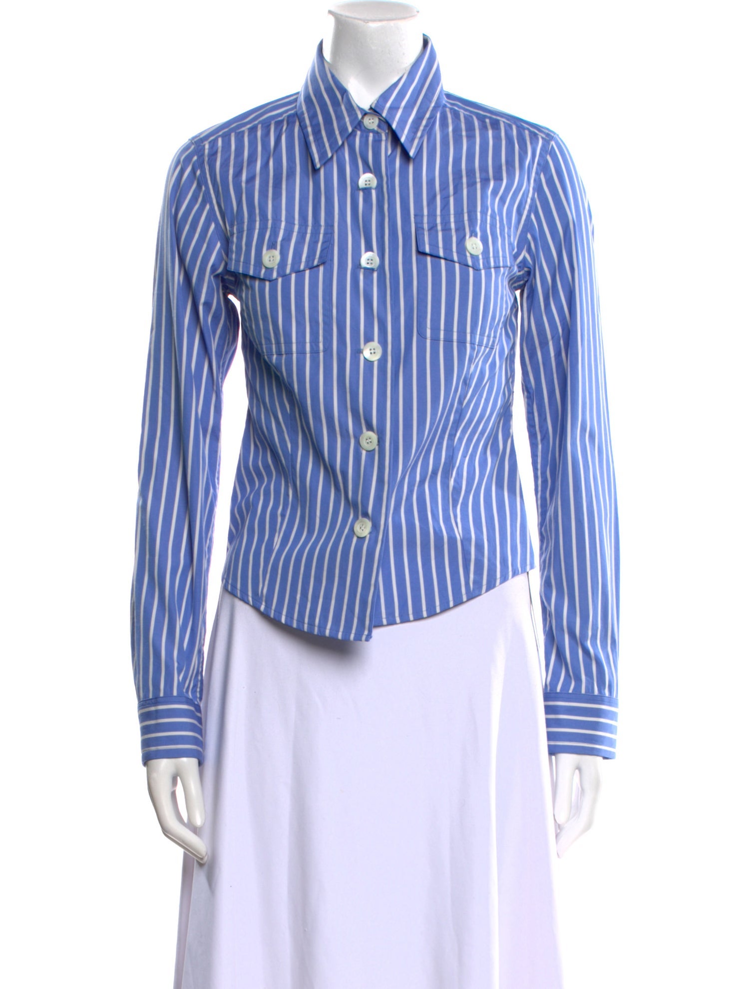 Dries Van Noten Striped Long Sleeve Button-Up Top