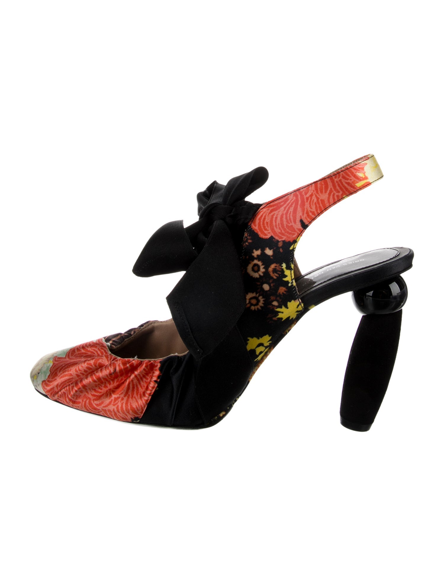 Dries Van Noten Satin Printed Slingback Pumps