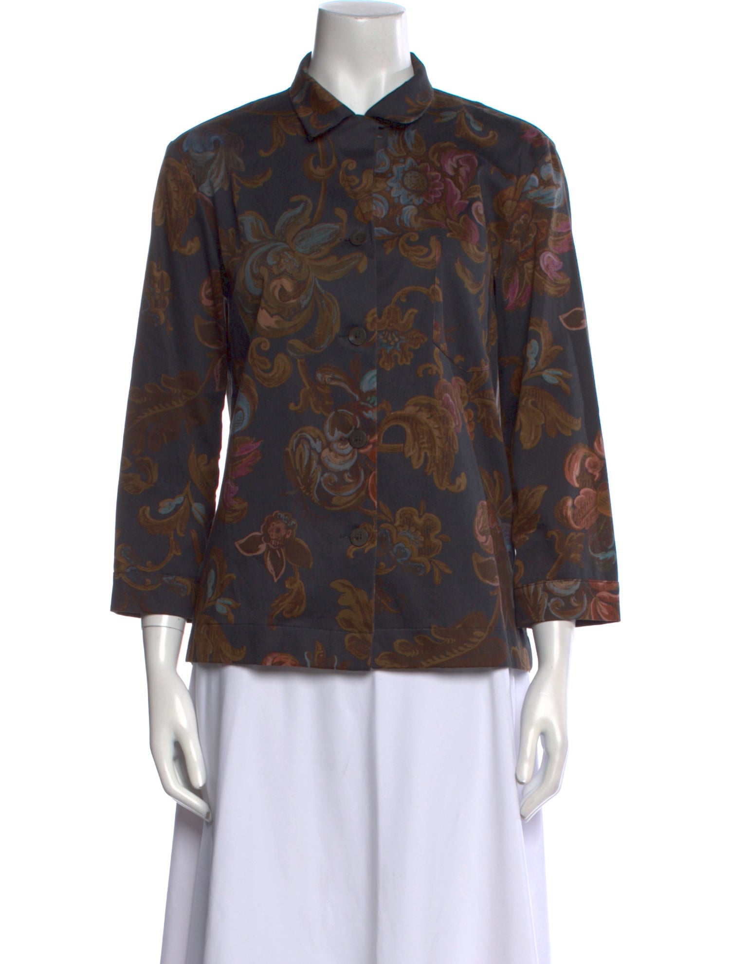 Dries Van Noten Printed Three-Quarter Sleeve Button-Up Top