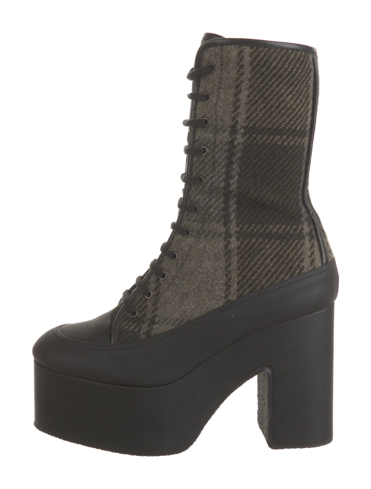 Dries Van Noten Wool Plaid Print Lace-Up Boots