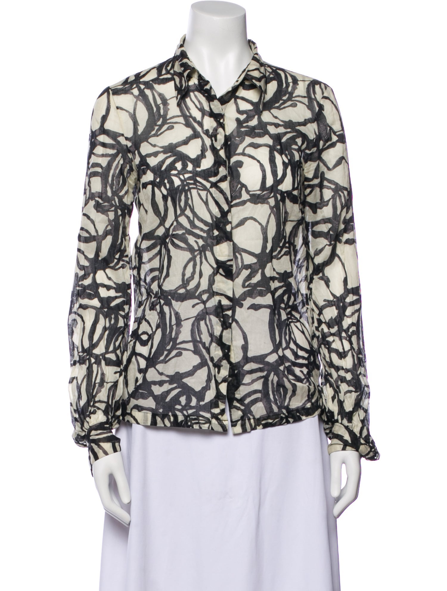 Dries Van Noten Printed Long Sleeve Button-Up Top