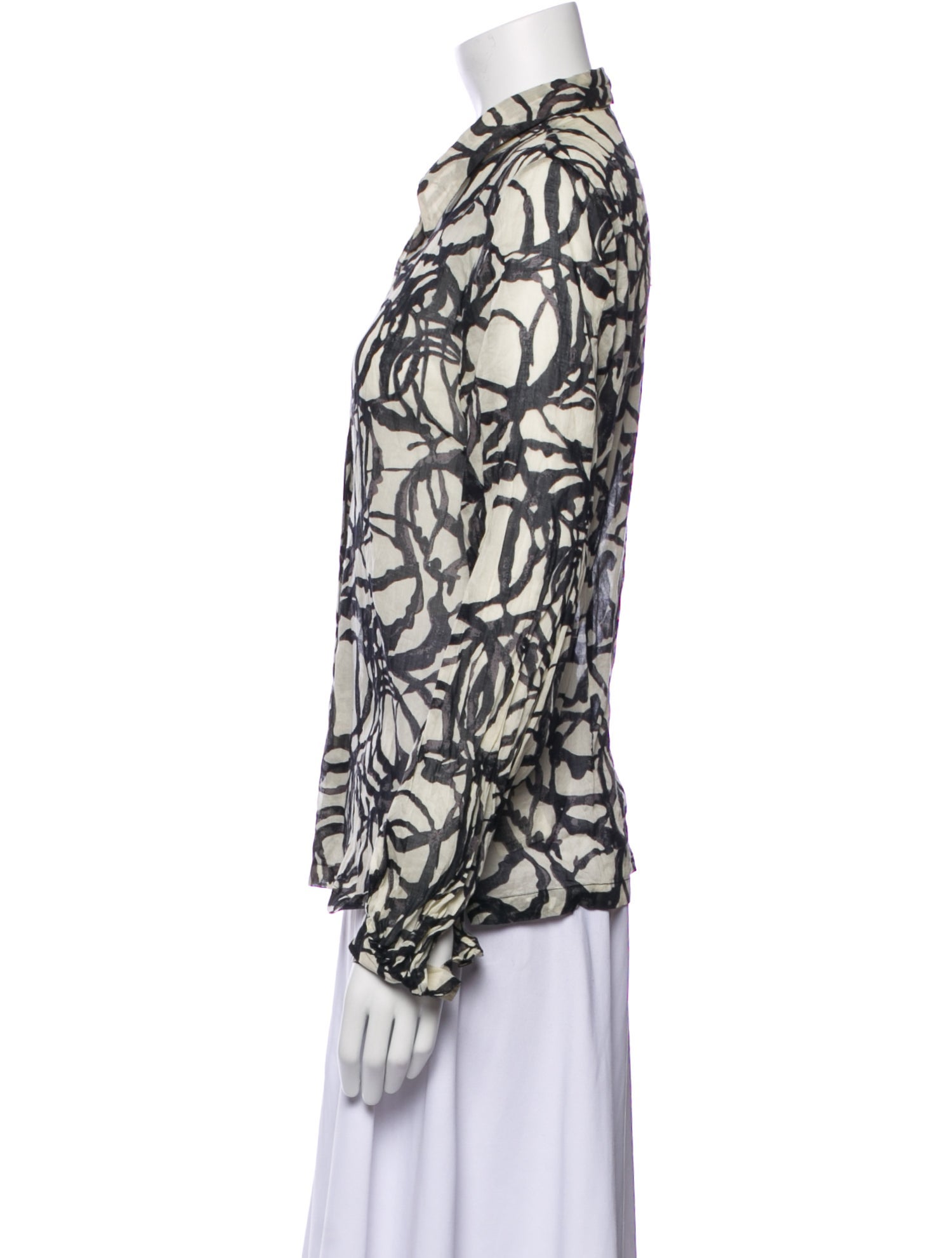 Dries Van Noten Printed Long Sleeve Button-Up Top