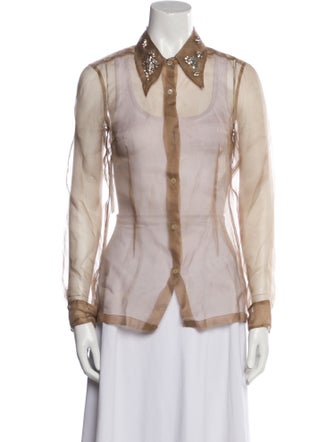 Dries Van Noten Silk Long Sleeve Button-Up Top