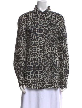 Dries Van Noten Animal Print Long Sleeve Button-Up Top