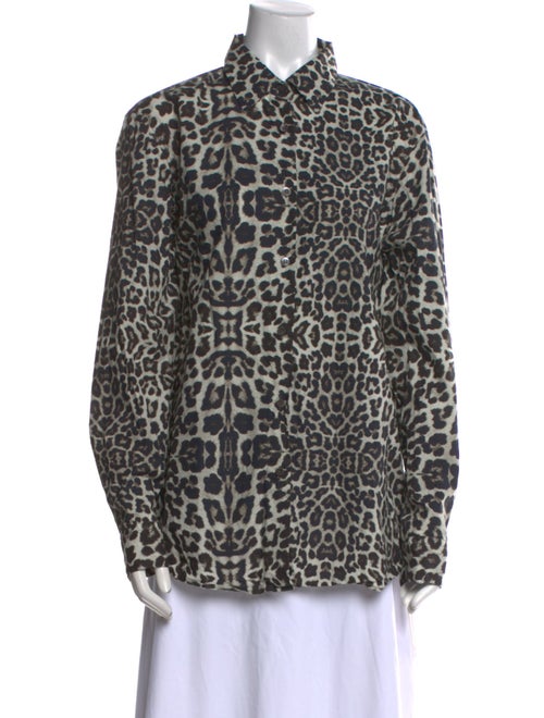 Dries Van Noten Animal Print Long Sleeve Button-Up Top