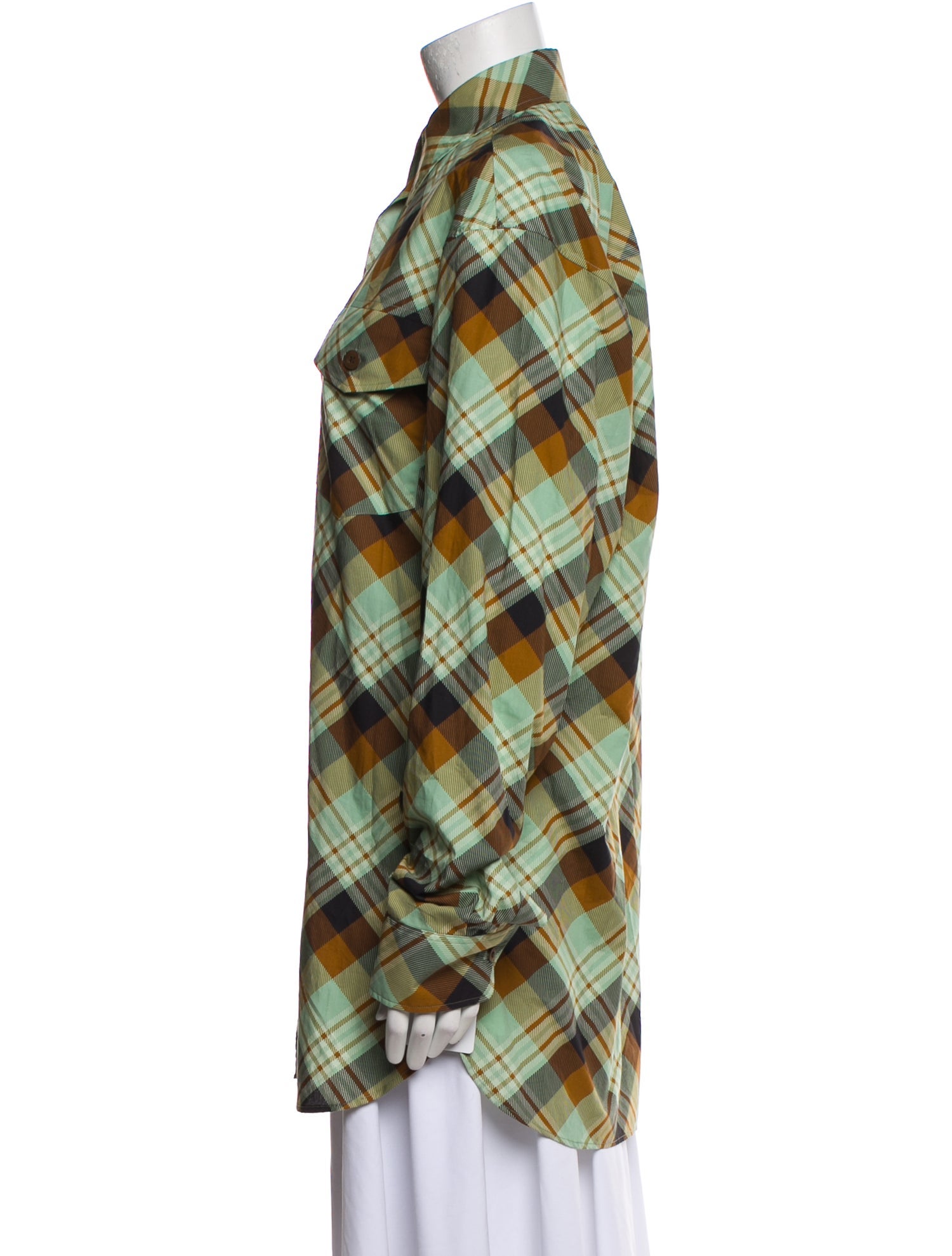 Dries Van Noten Plaid Print Long Sleeve Button-Up Top