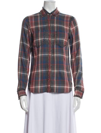 Dries Van Noten Plaid Print Long Sleeve Button-Up Top