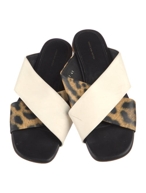 Dries Van Noten Leather Animal Print Slides