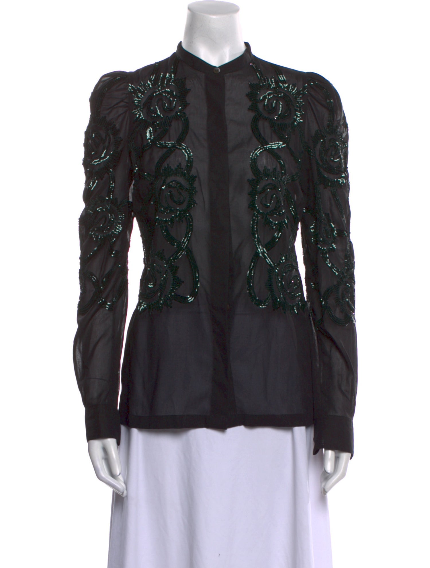 Dries Van Noten Patterned Mock Neck Button-Up Top