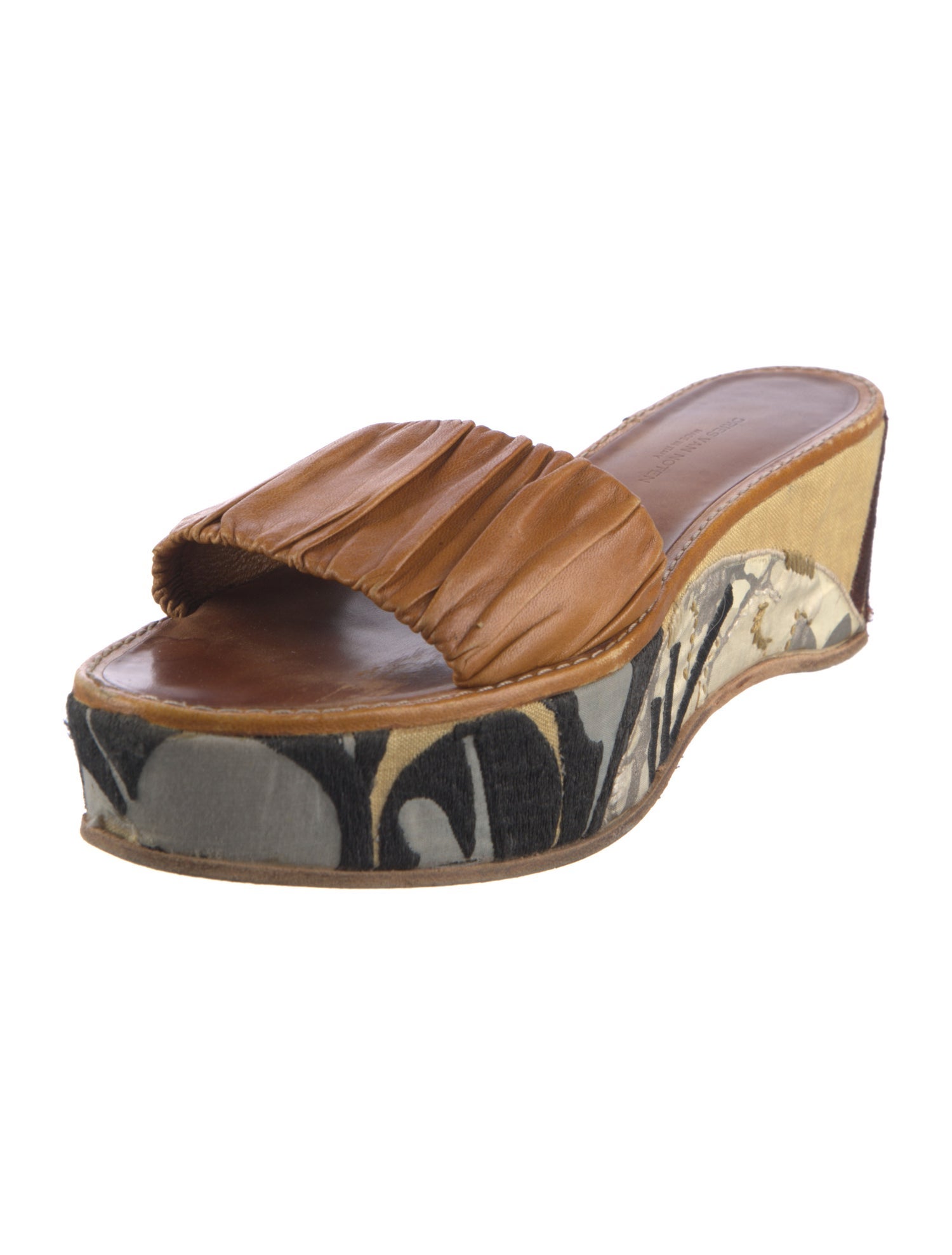 Dries Van Noten Leather Printed Slides