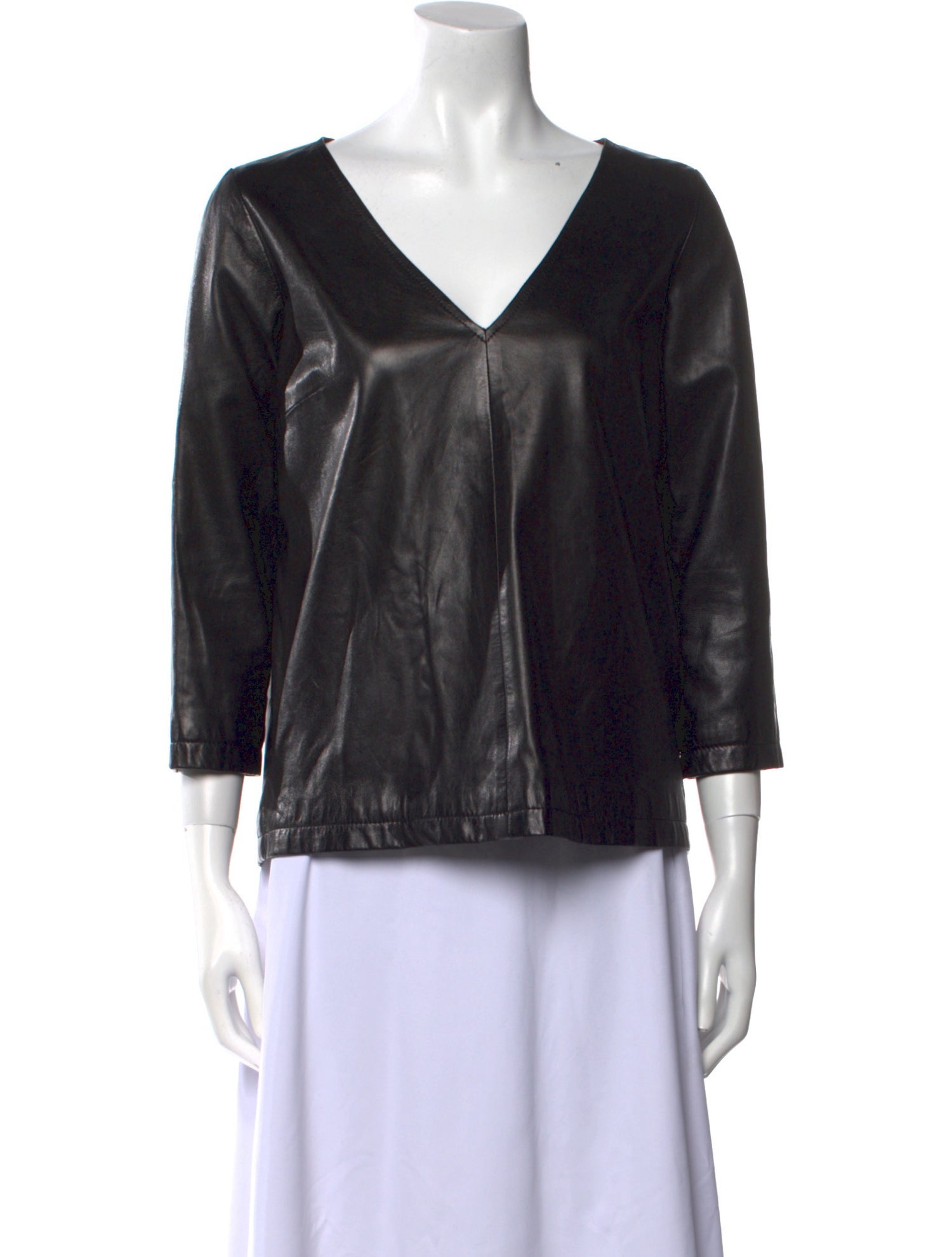 Dries Van Noten Leather V-Neck Blouse