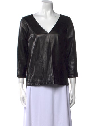 Dries Van Noten Leather V-Neck Blouse