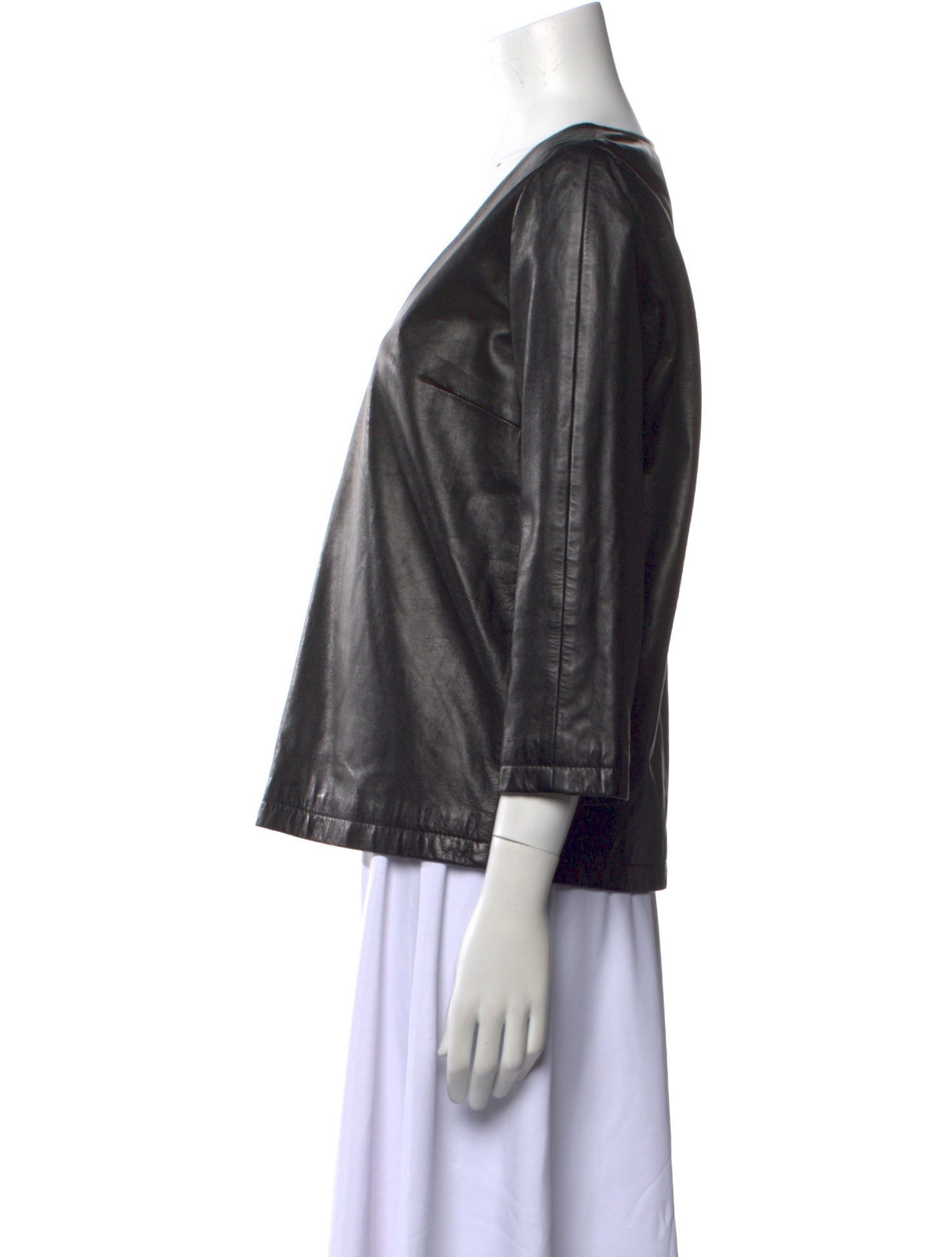 Dries Van Noten Leather V-Neck Blouse