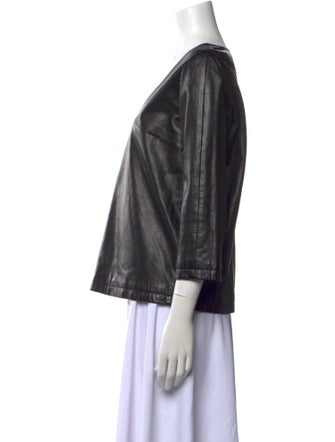 Dries Van Noten Leather V-Neck Blouse