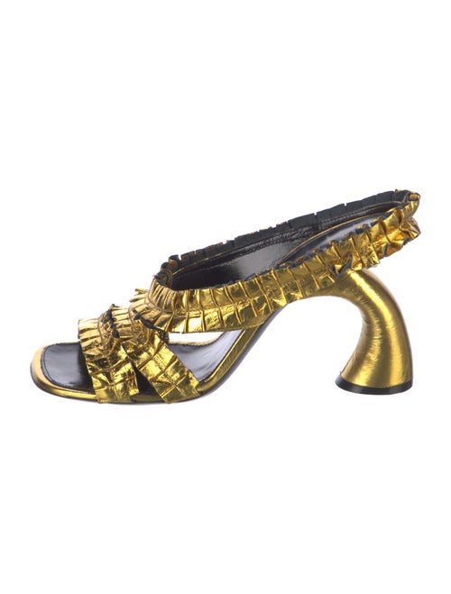 Dries Van Noten Leather Ruffle Embellishment Slingback Sandals