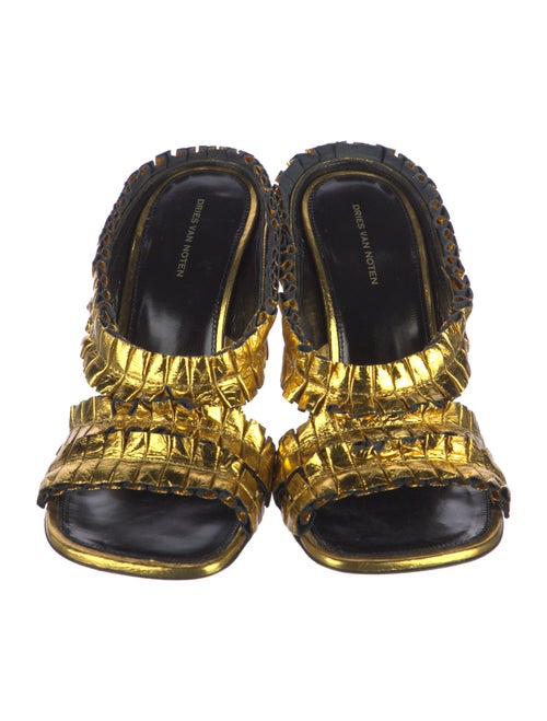 Dries Van Noten Leather Ruffle Embellishment Slingback Sandals