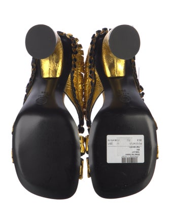 Dries Van Noten Leather Ruffle Embellishment Slingback Sandals