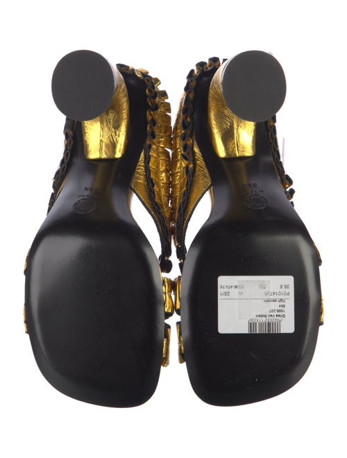 Dries Van Noten Leather Ruffle Embellishment Slingback Sandals