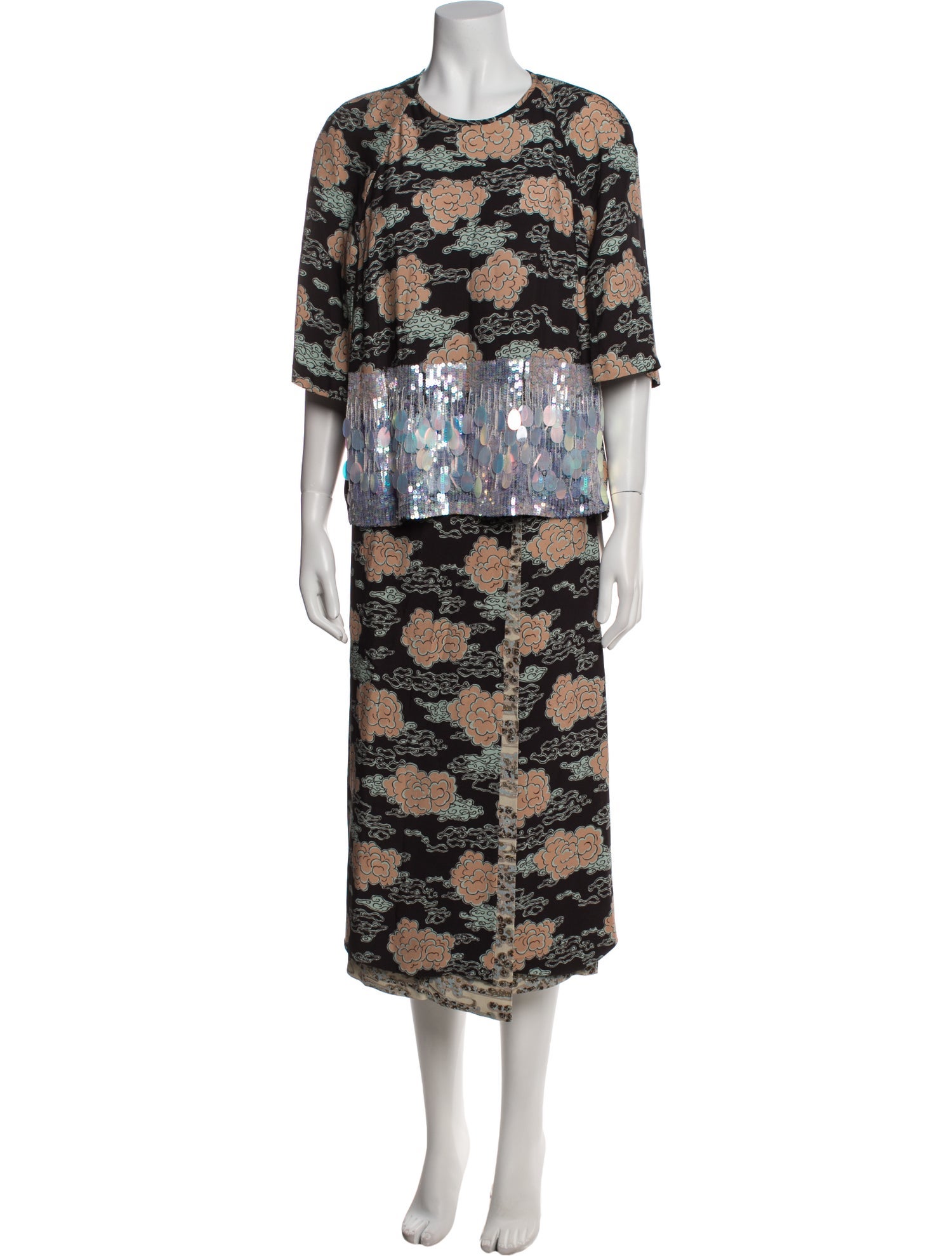 Dries Van Noten Floral Print Sequin Embellishments Skirt Set