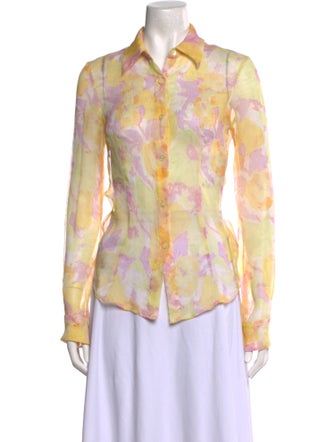 Dries Van Noten Silk Floral Print Button-Up Top