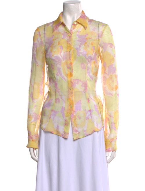 Dries Van Noten Silk Floral Print Button-Up Top