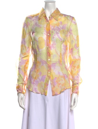 Dries Van Noten Silk Floral Print Button-Up Top