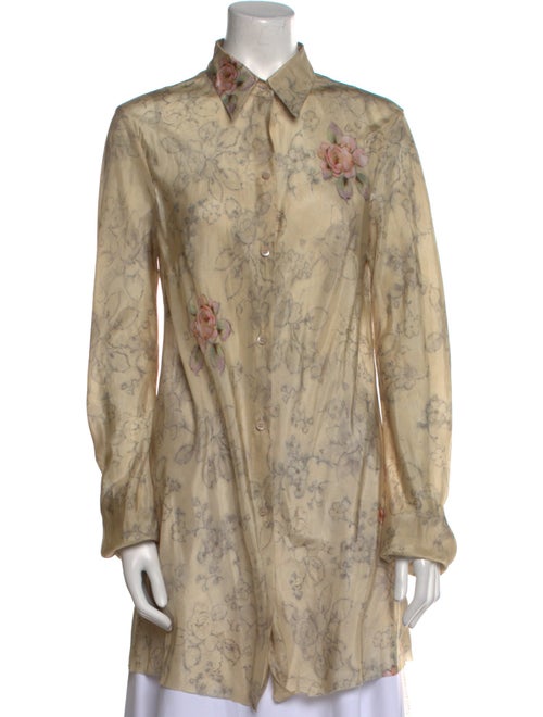 Dries Van Noten Silk Floral Print Button-Up Top