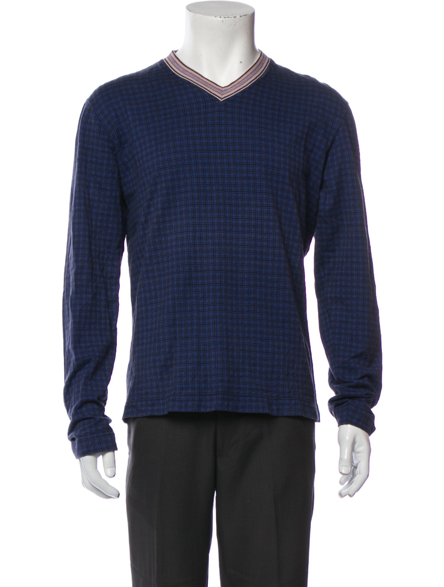 Dries Van Noten Plaid Print V-Neck T-Shirt