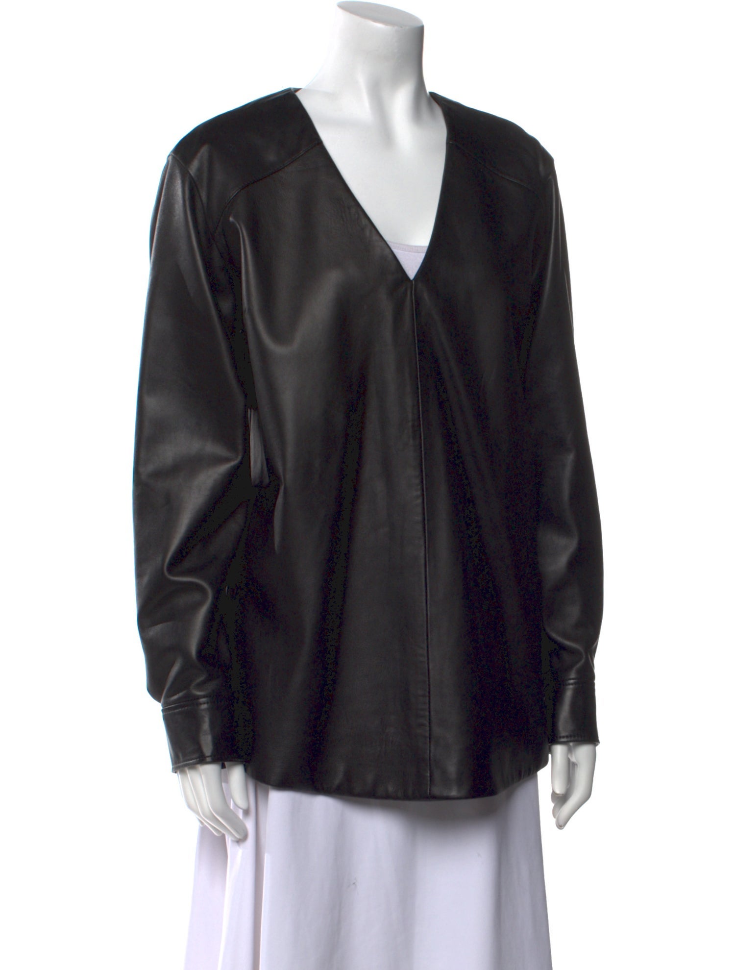 Dries Van Noten Leather V-Neck Blouse