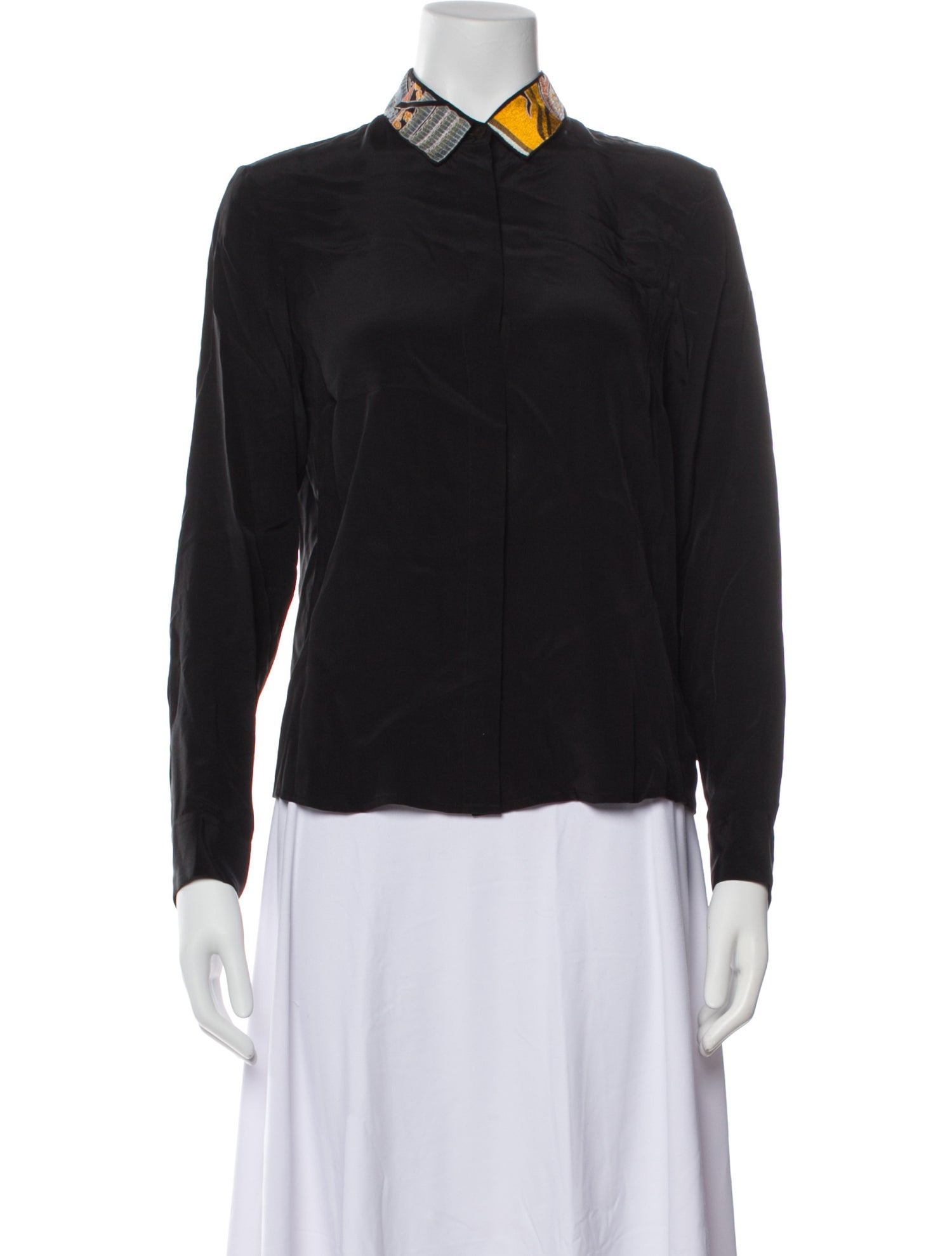 Dries Van Noten Silk Long Sleeve Button-Up Top