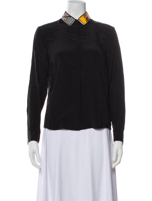 Dries Van Noten Silk Long Sleeve Button-Up Top
