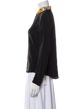 Dries Van Noten Silk Long Sleeve Button-Up Top