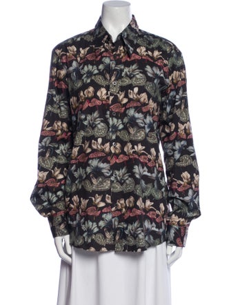 Dries Van Noten Floral Print Long Sleeve Button-Up Top